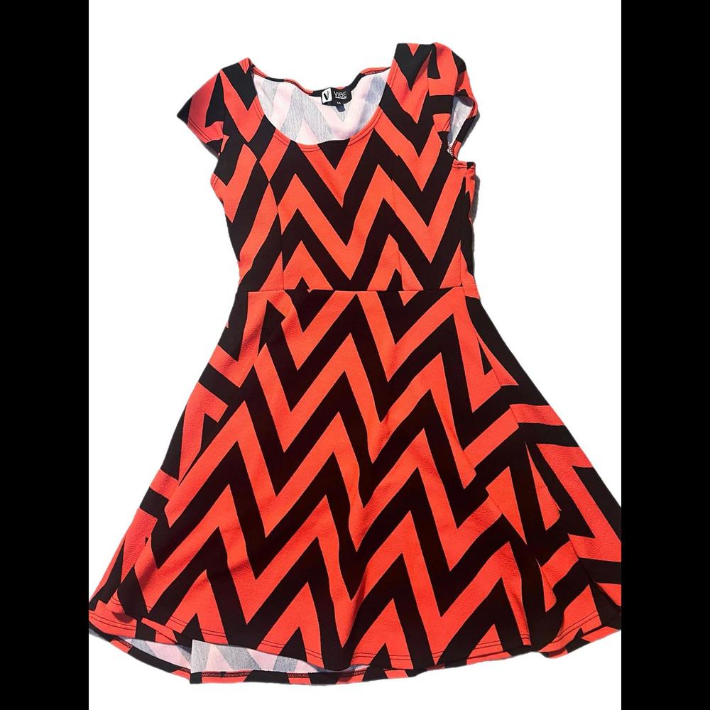 Red and Black Chevron Pattern Print Dress